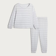 F&F Ribbed Stripe Print Long Sleeved Top and Joggers Pyjamas in Grey thumbnail 4