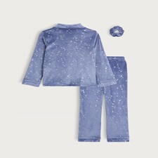 F&F Girls Minky Textured Star Print Scrunchie Pyjama Set in Navy thumbnail 2