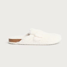 F&F Shearling Buckle Footbed Slippers in Cream