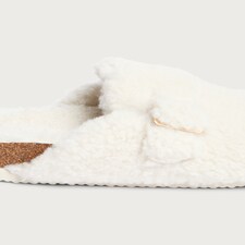 F&F Shearling Buckle Footbed Slippers in Cream thumbnail 3