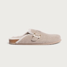 F&F Faux Fur Lined Buckle Footbed Slippers in Mink