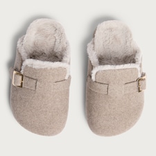 F&F Faux Fur Lined Buckle Footbed Slippers in Mink thumbnail 2