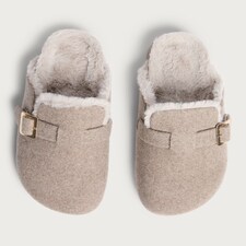 F&F Faux Fur Lined Buckle Footbed Slippers in Mink thumbnail 2