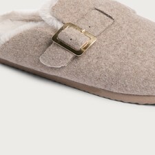 F&F Faux Fur Lined Buckle Footbed Slippers in Mink thumbnail 3