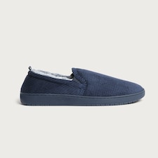 F&F Corduroy Faux Fur Lined Slippers in Navy