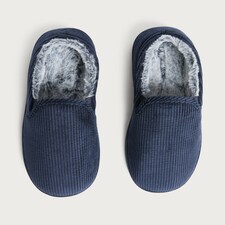 F&F Corduroy Faux Fur Lined Slippers in Navy thumbnail 2