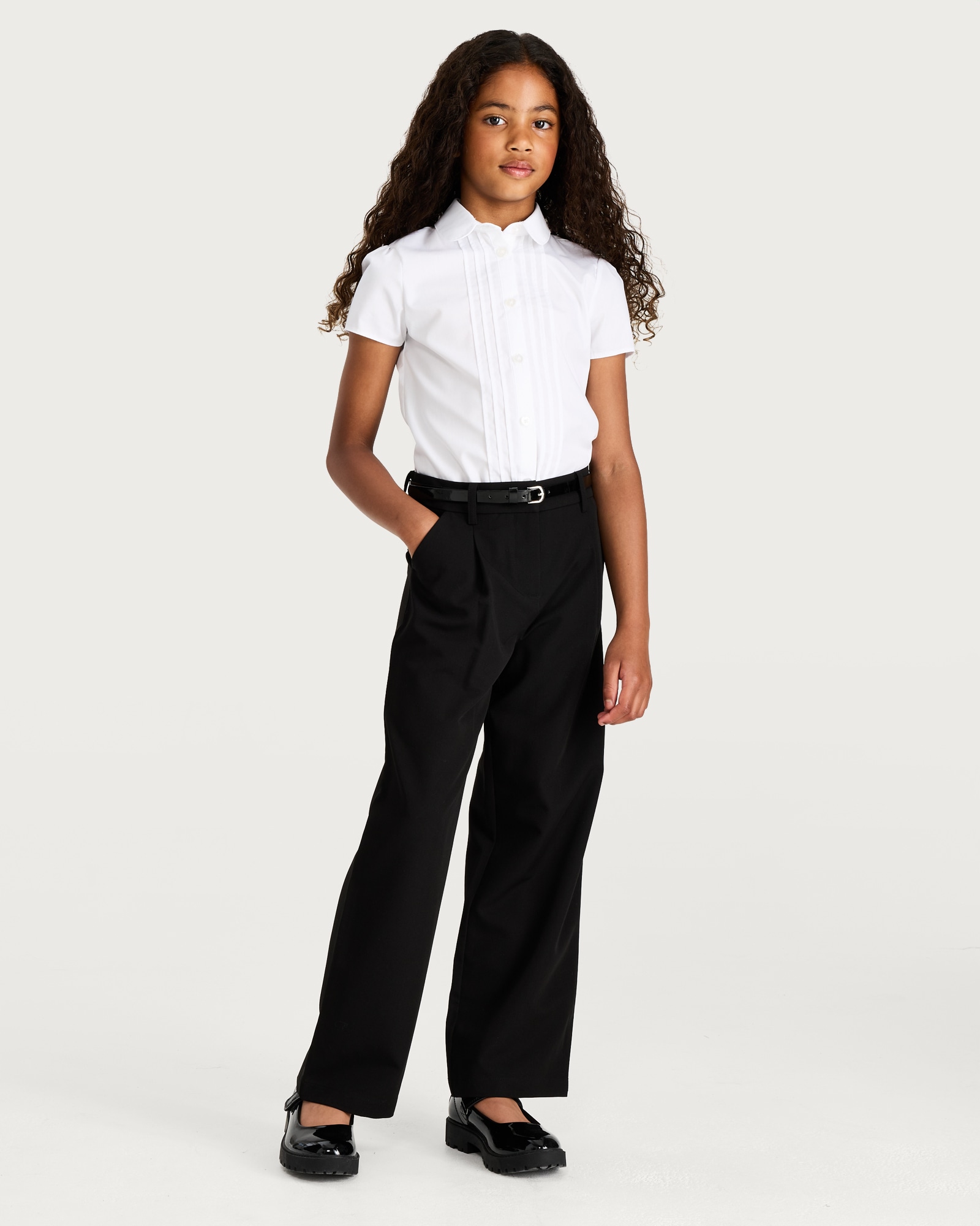 F&F School Girls Wide Leg Belted Trousers in Black