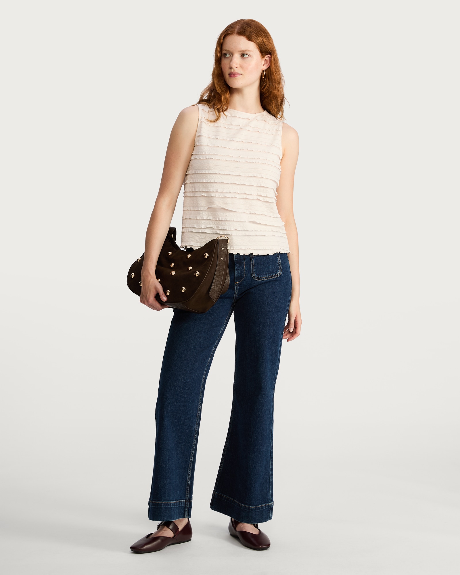 F&F Textured Frill Detail Sleeveless Top in Cream thumbnail 2