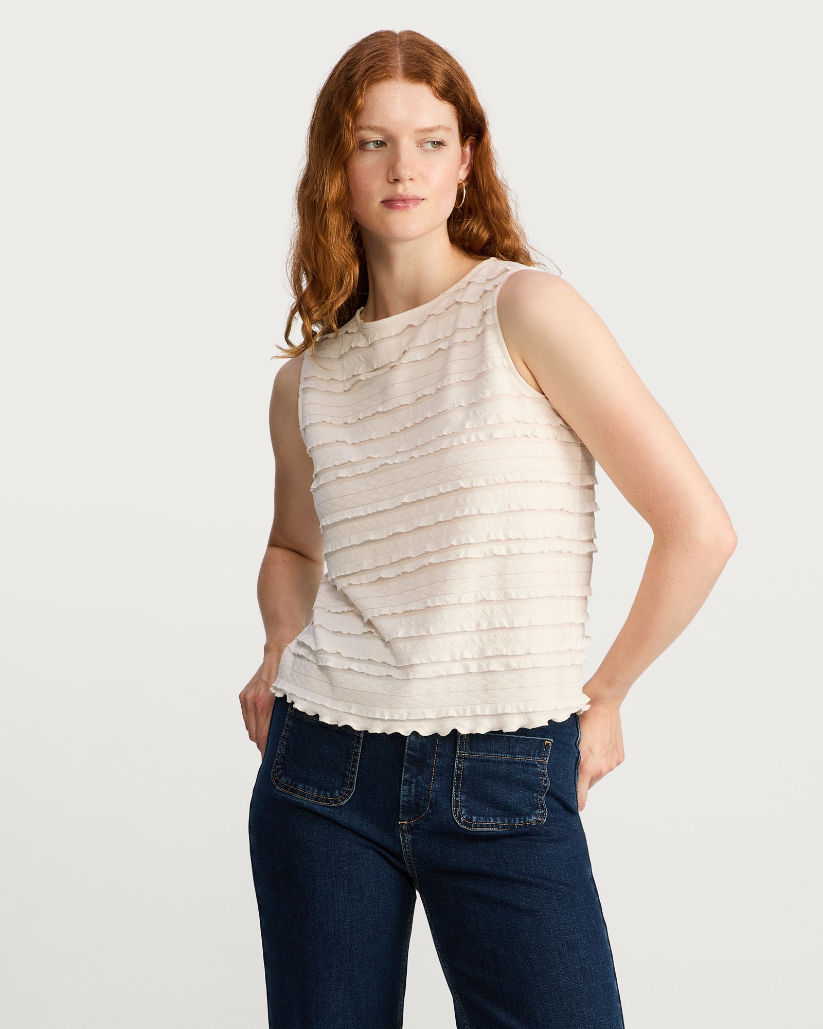 F&F Textured Frill Detail Sleeveless Top in Cream thumbnail 3