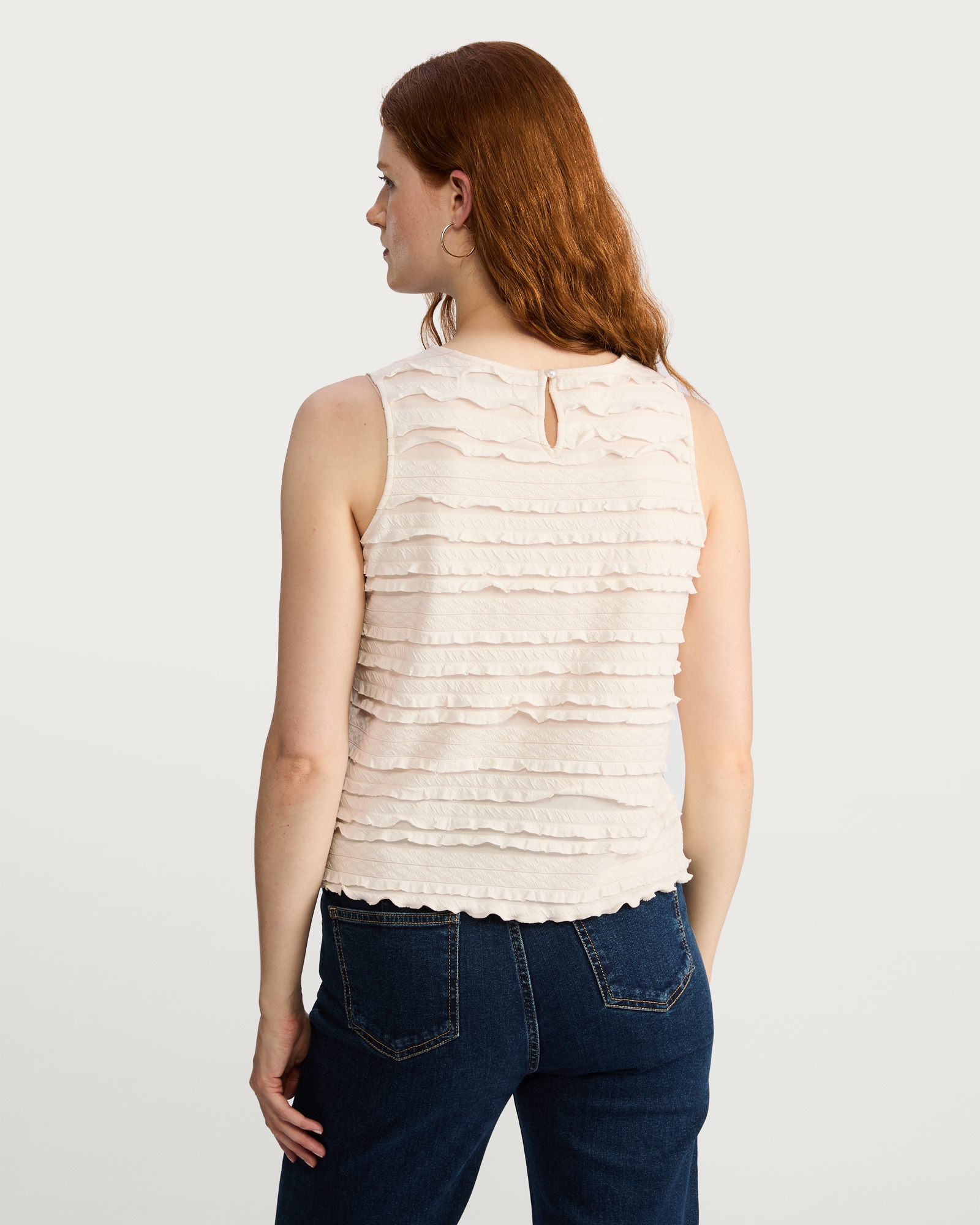 F&F Textured Frill Detail Sleeveless Top in Cream thumbnail 4