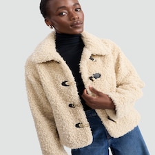 The F&F Edit Borg Textured Toggle Fastening Cropped Jacket in Neutral