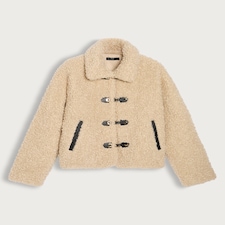 The F&F Edit Borg Textured Toggle Fastening Cropped Jacket in Neutral thumbnail 4