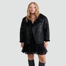 The F&F Edit Faux Shearling Lined Aviator Jacket in Black