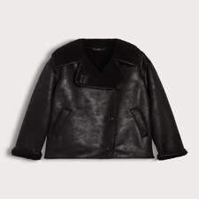 The F&F Edit Faux Shearling Lined Aviator Jacket in Black thumbnail 4
