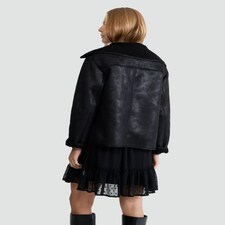 The F&F Edit Faux Shearling Lined Aviator Jacket in Black thumbnail 3