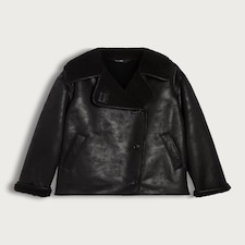 The F&F Edit Faux Shearling Lined Aviator Jacket in Black thumbnail 4