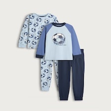 F&F Boys 2-Pack Pure Cotton Football Print Pyjama Set in Blue