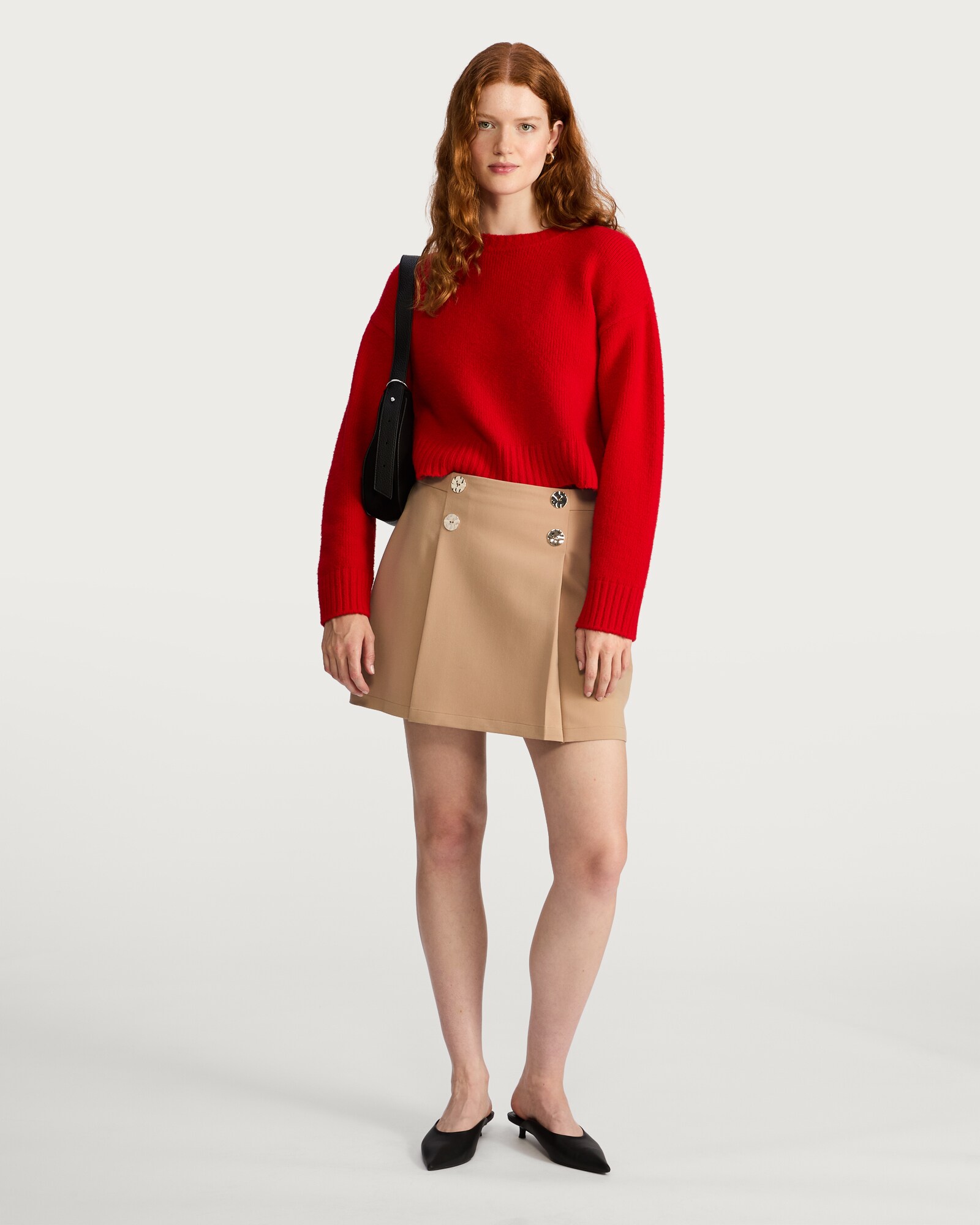 The F&F Edit Double Button Pleated Mini Skirt in Brown thumbnail 2