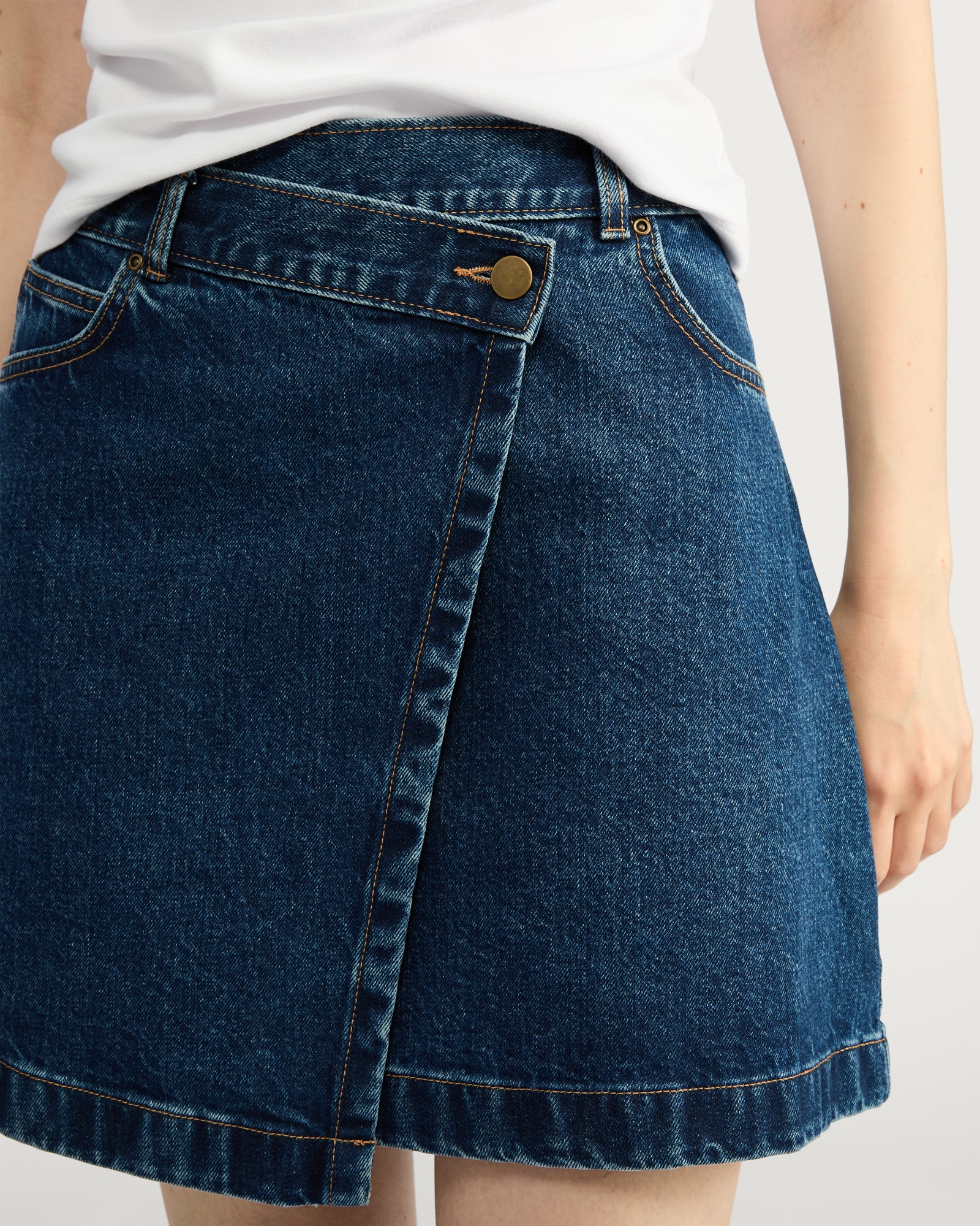 F&F Pure Cotton Denim Wrap Mini Skirt in Navy thumbnail 2