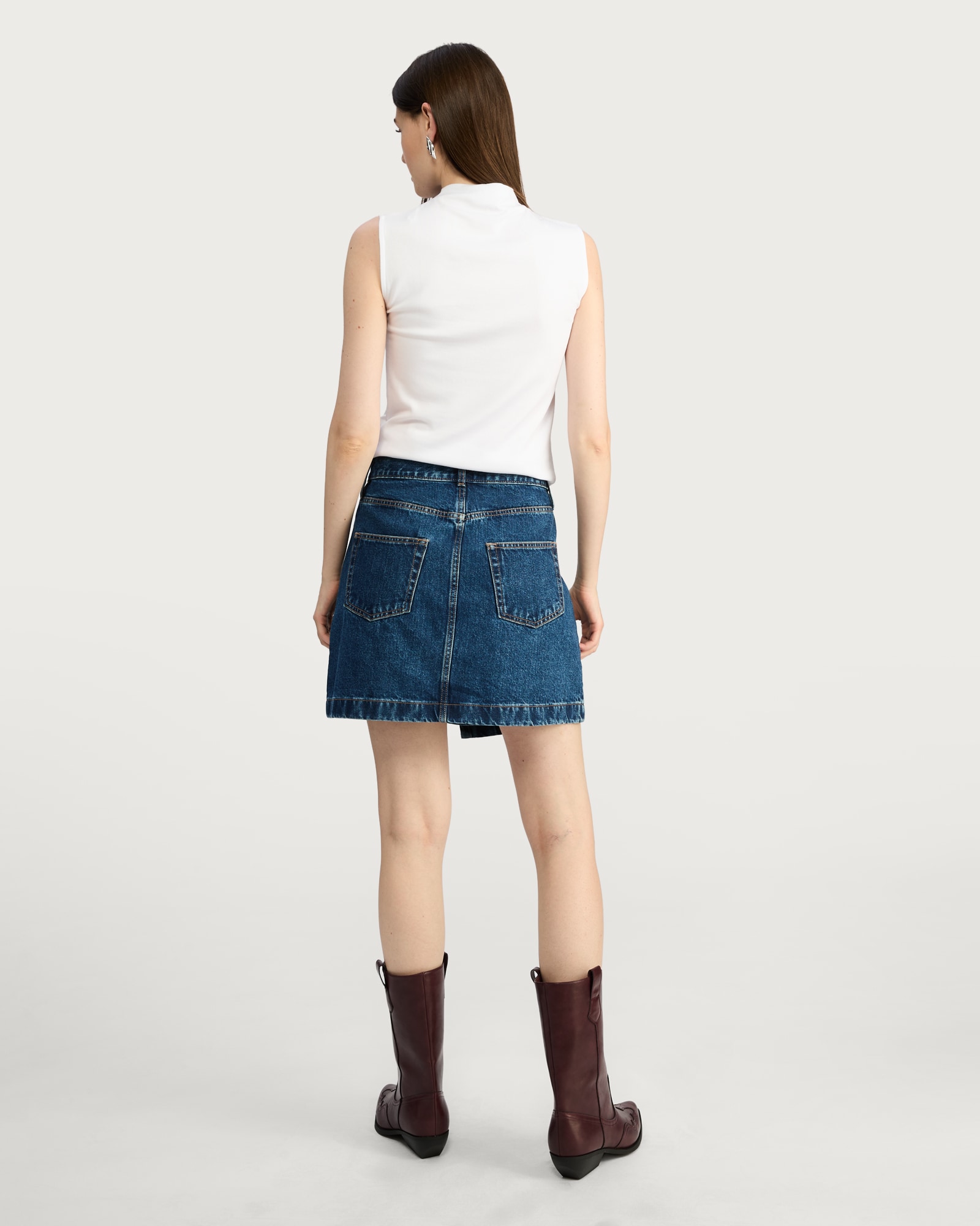 F&F Pure Cotton Denim Wrap Mini Skirt in Navy thumbnail 4