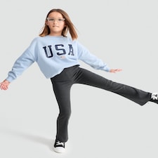 F&F Girls Cotton Rich Flared Leggings in Grey thumbnail 2