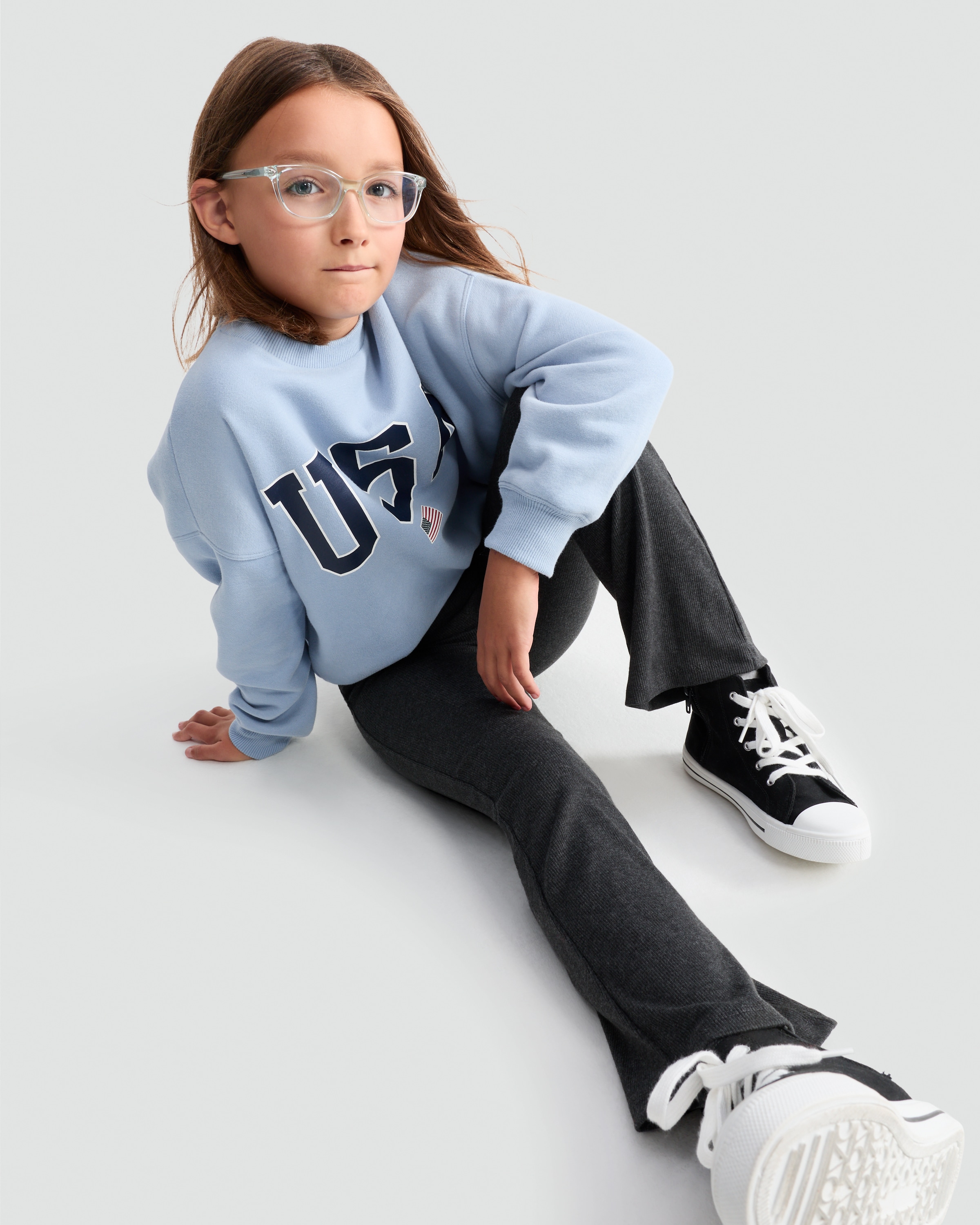 F&F Girls Cotton Rich Flared Leggings in Grey