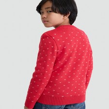 F&F Boys Knitted Xmas Vibes Slogan Jumper in Red thumbnail 2