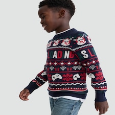 F&F Boys Christmas Loading Print Jumper in Navy thumbnail 2