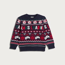 F&F Boys Christmas Loading Print Jumper in Navy thumbnail 4