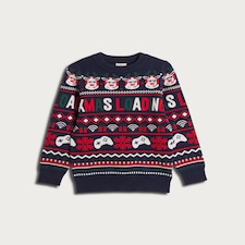 F&F Boys Christmas Loading Print Jumper in Navy thumbnail 4
