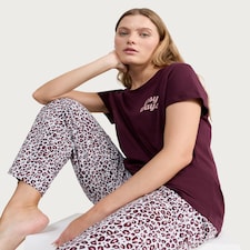 F&F Cotton Rich Cosy Days Top and Bottoms Pyjamas in Purple