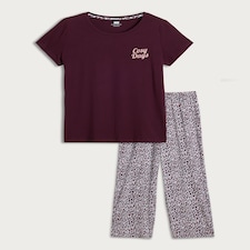 F&F Cotton Rich Cosy Days Top and Bottoms Pyjamas in Purple thumbnail 4