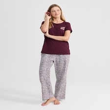 F&F Cotton Rich Cosy Days Top and Bottoms Pyjamas in Purple thumbnail 2