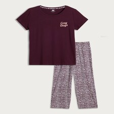 F&F Cotton Rich Cosy Days Top and Bottoms Pyjamas in Purple thumbnail 4