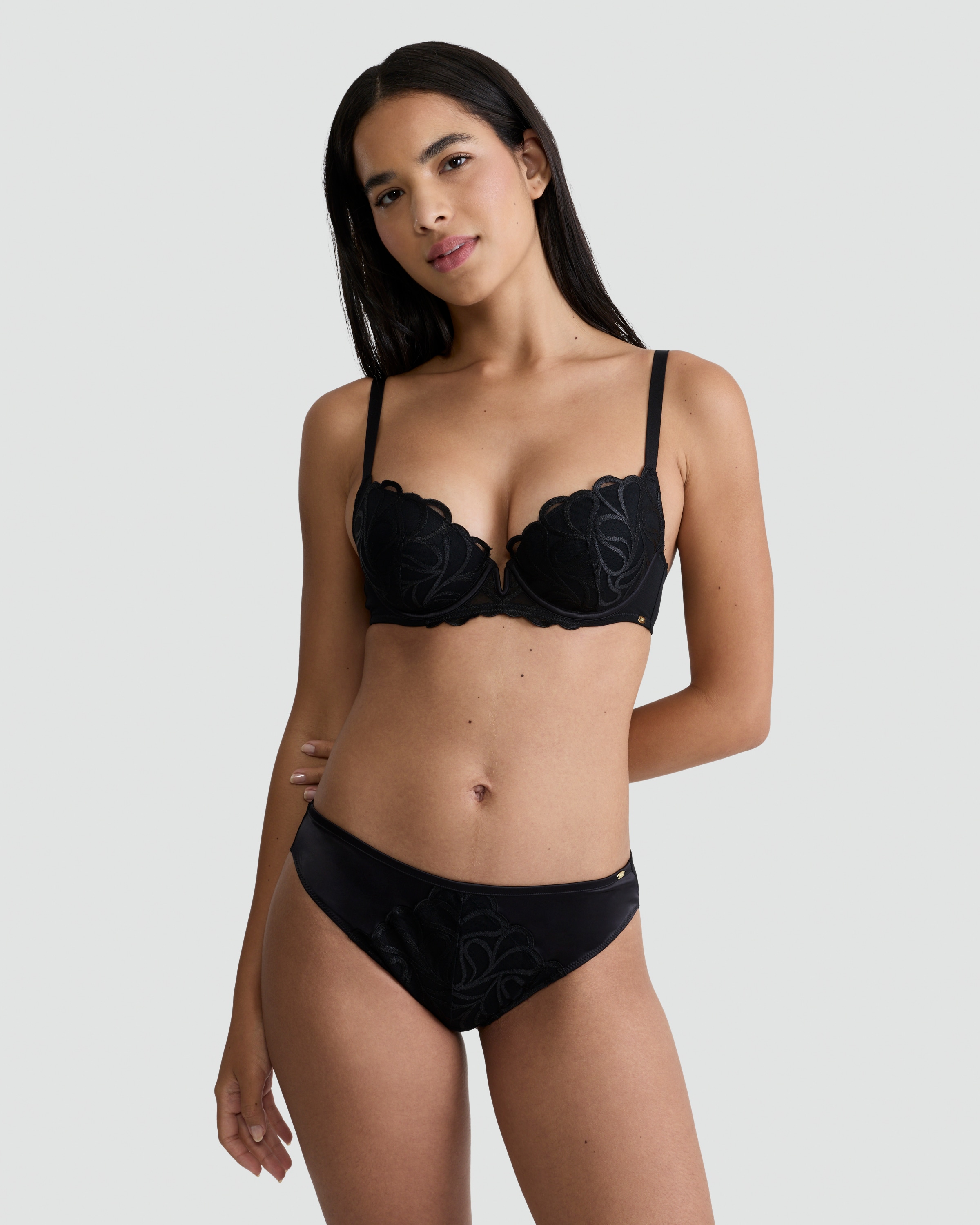 F&F Embroidered Panel High Leg Knicker in Black thumbnail 2