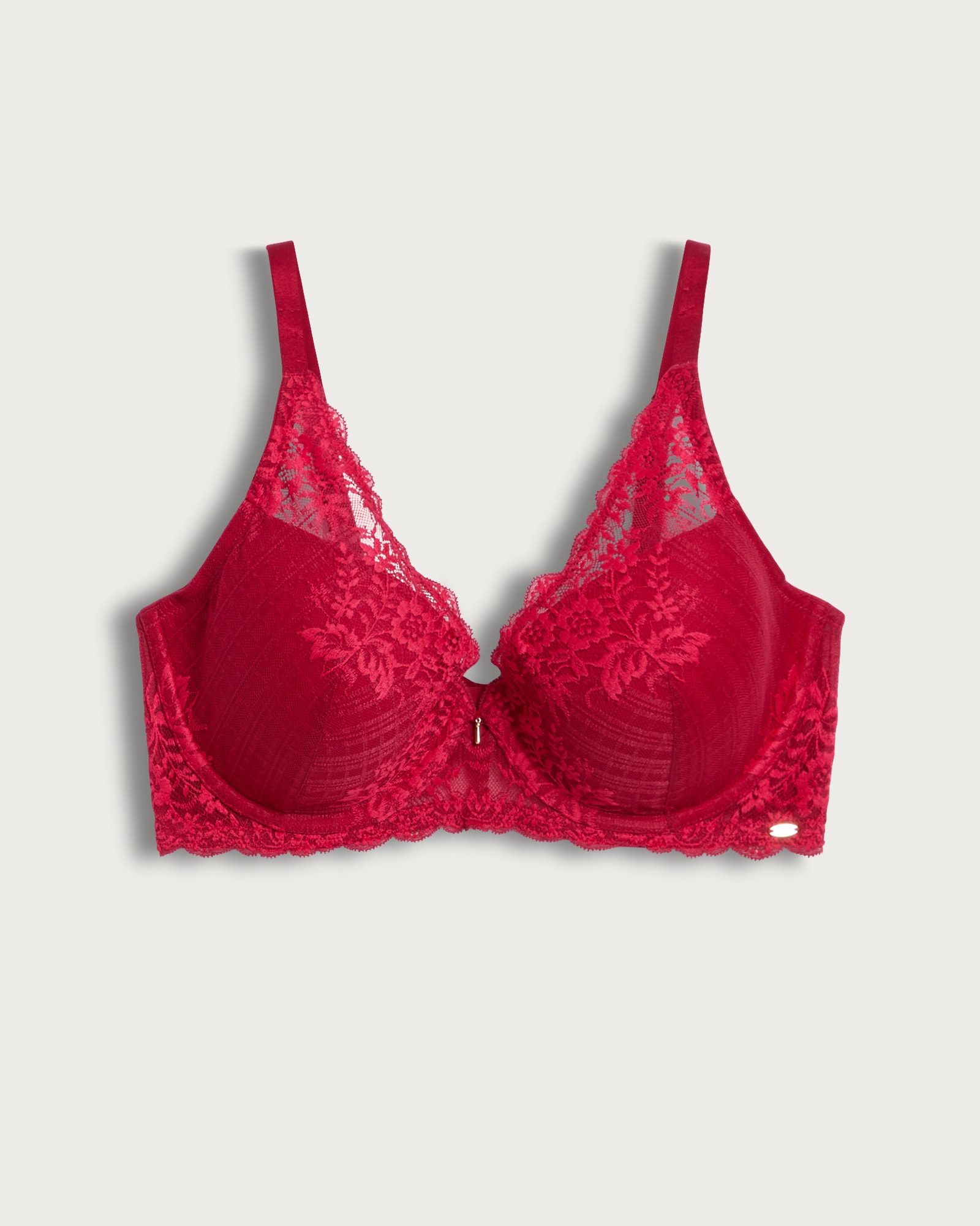 F&F Fuller Bust Floral Lace Detail Wired Plunge Bra in Red thumbnail 4