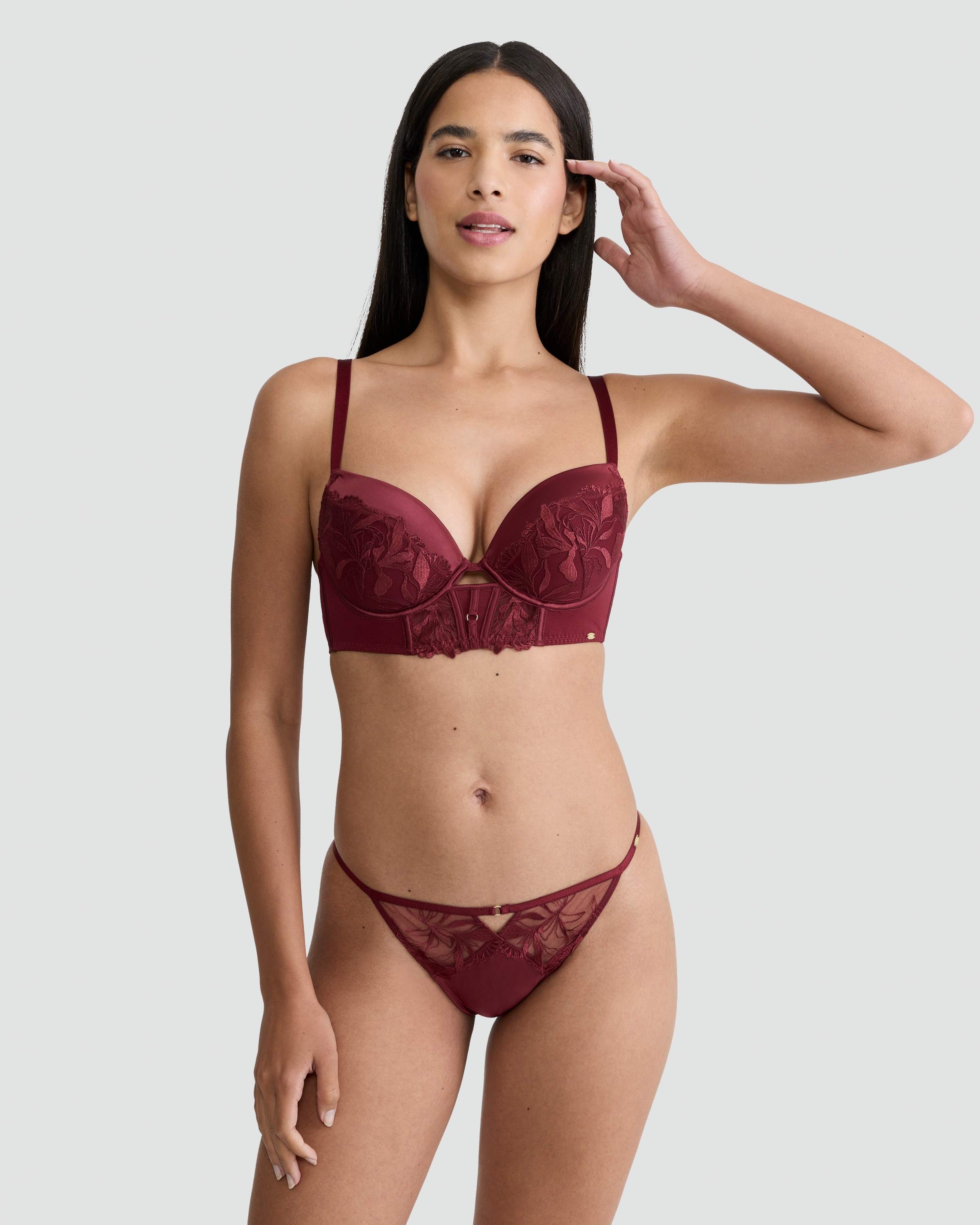 F&F Floral Lace Detail Tanga Knicker in Burgundy