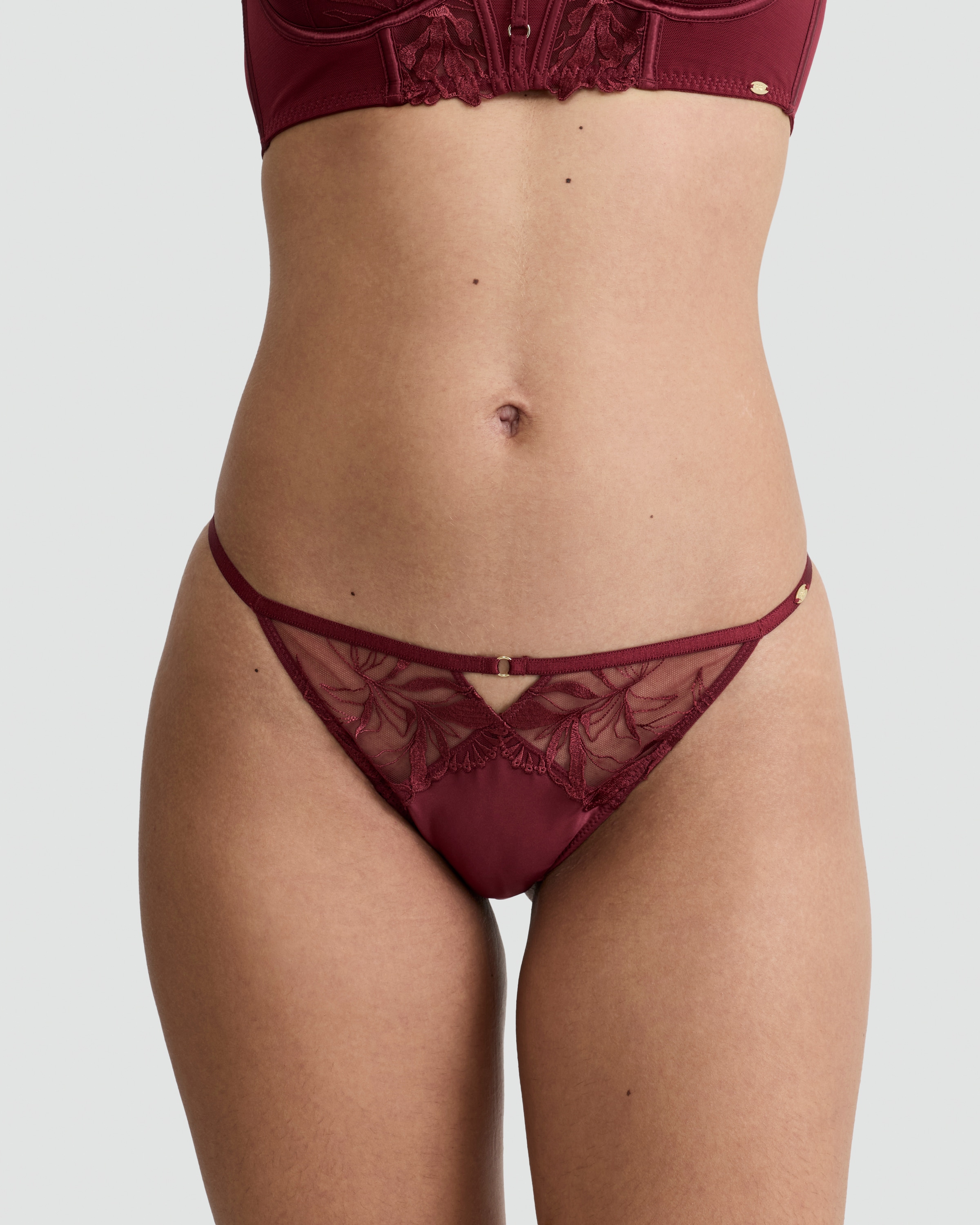 F&F Floral Lace Detail Tanga Knicker in Burgundy thumbnail 2