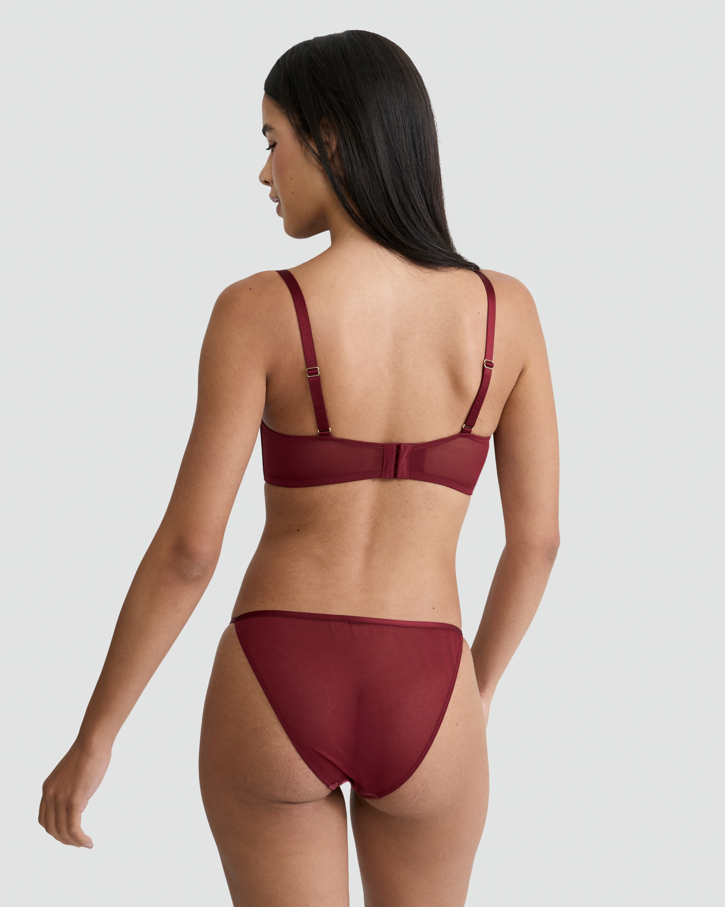F&F Floral Lace Detail Tanga Knicker in Burgundy thumbnail 3