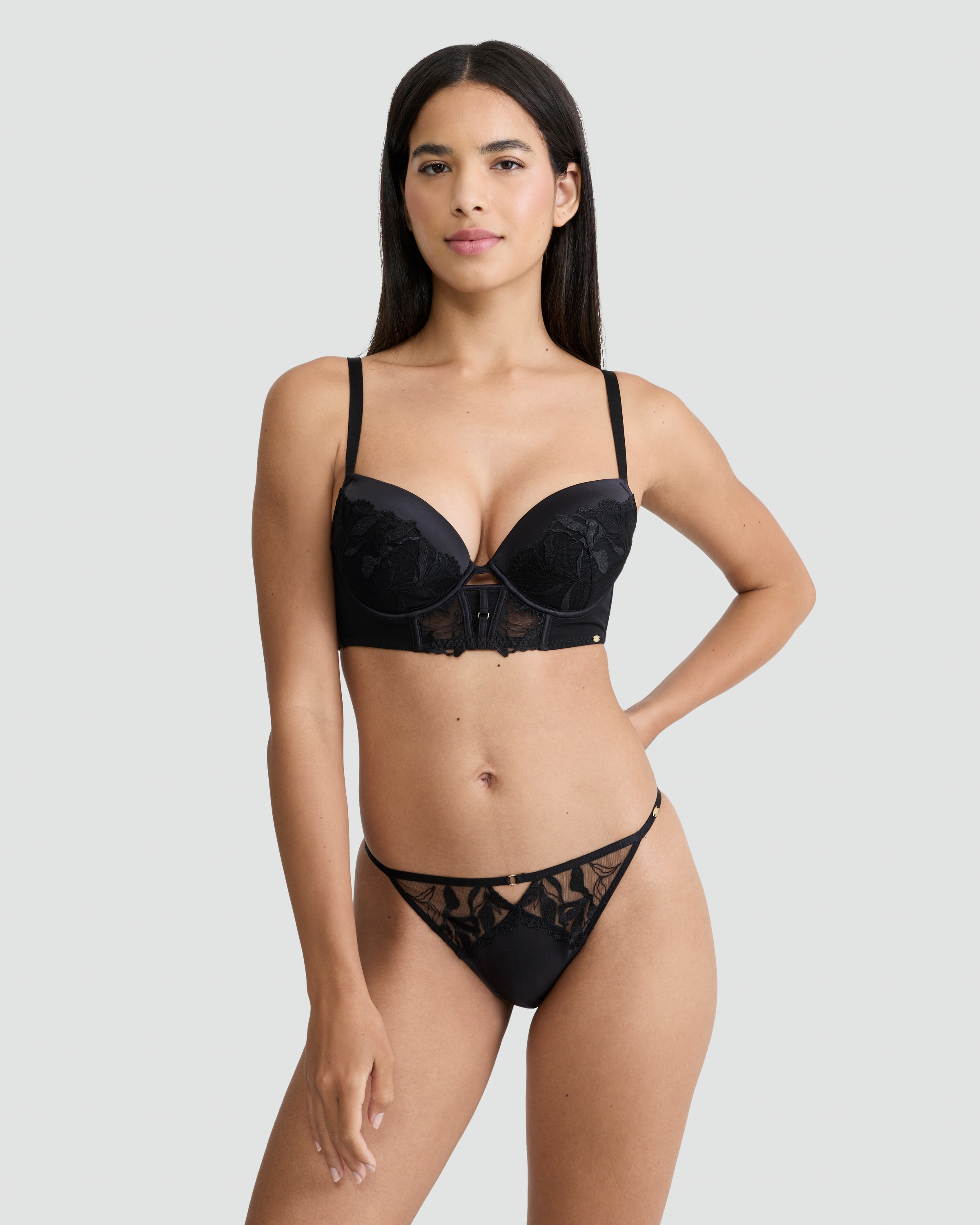 F&F Floral Lace Cut Out Tanga Knickers in Black thumbnail 2
