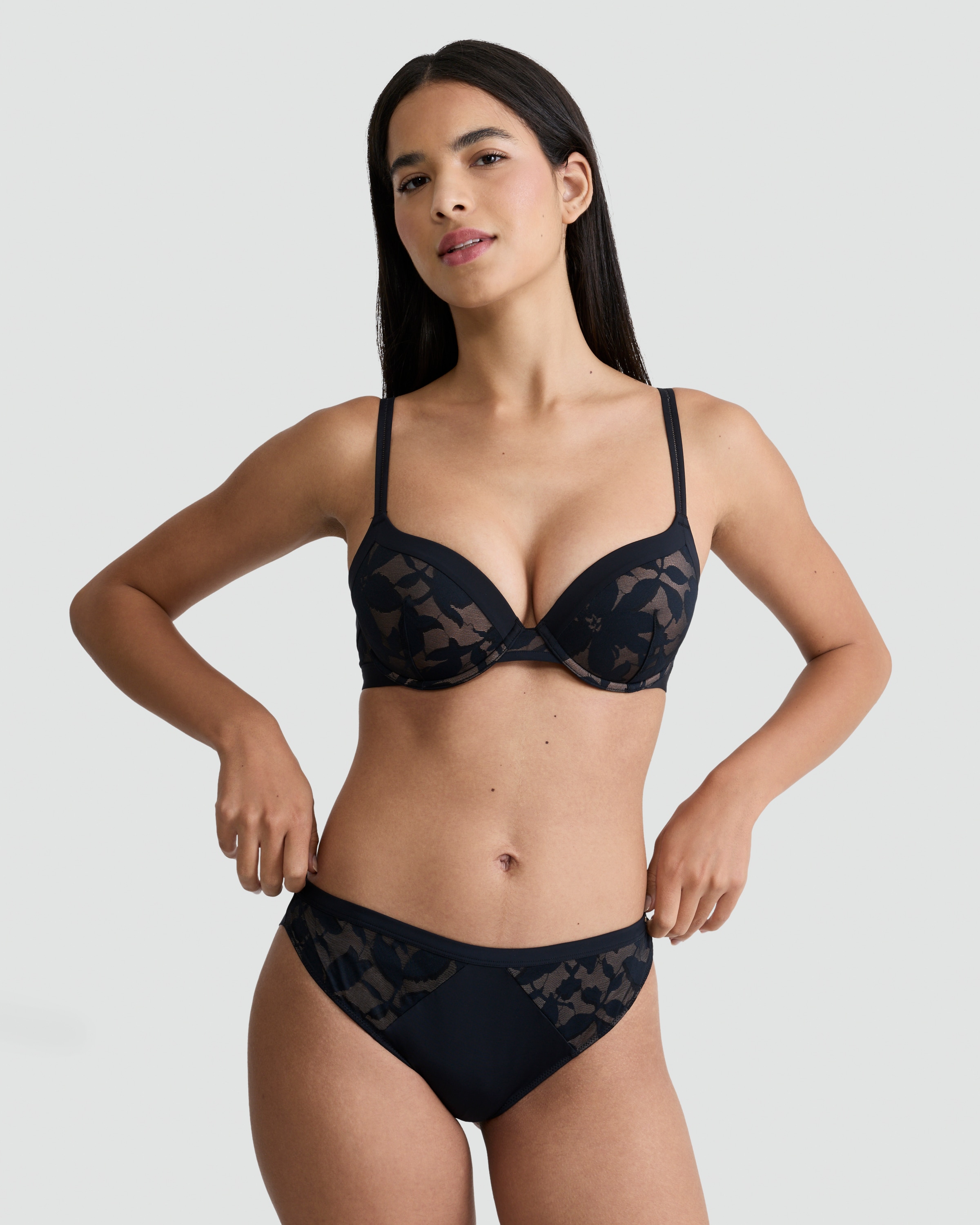 F&F Floral Lace Panel Brazilian Knickers in Black thumbnail 2