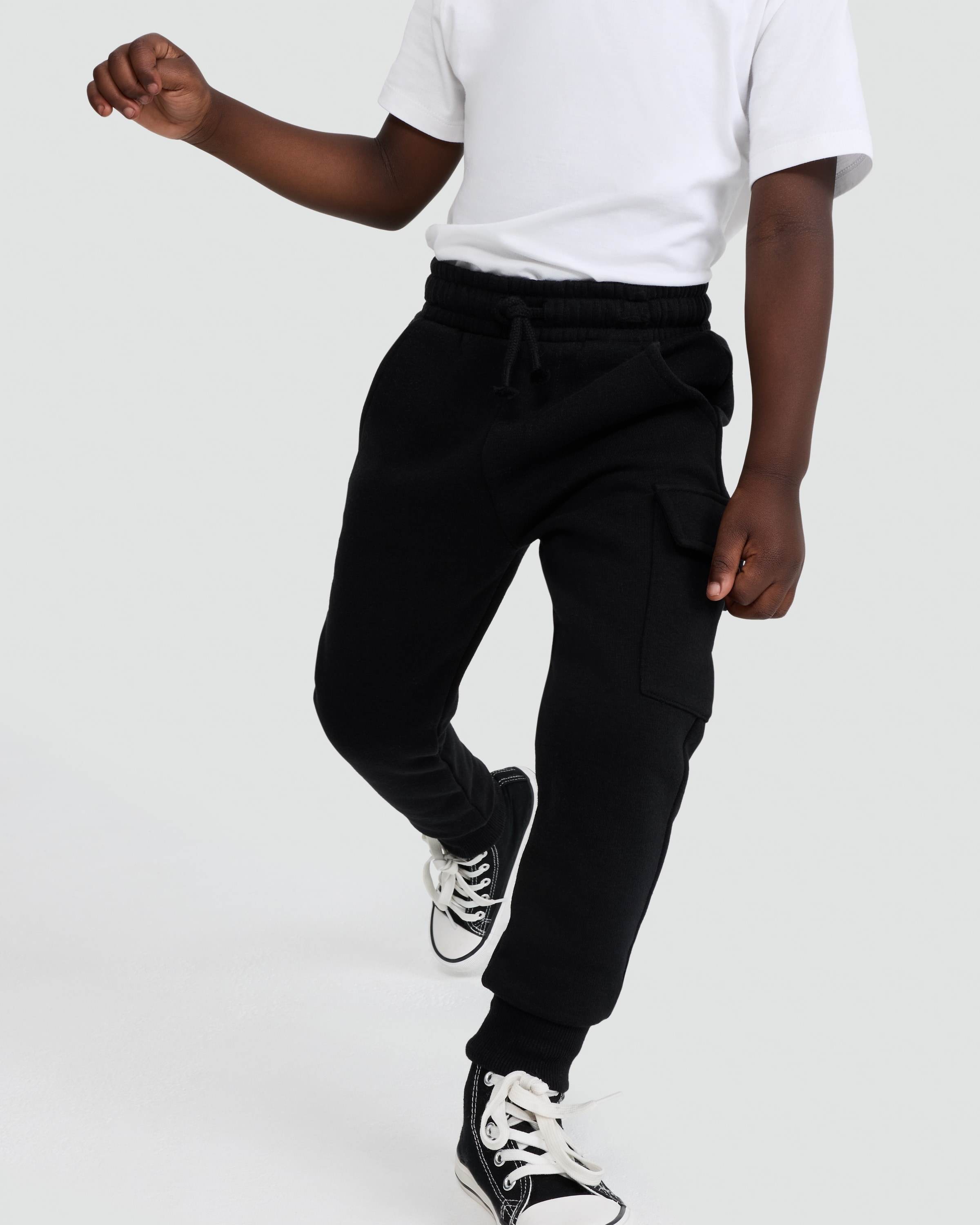 F&F Boys Cotton Rich Cuffed Cargo Joggers in Black