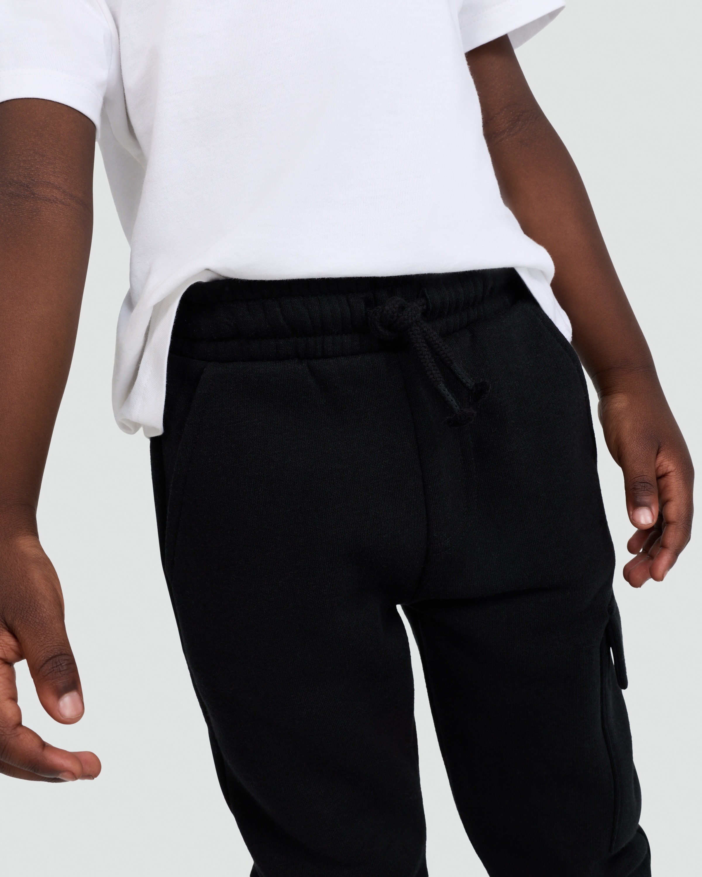 F&F Boys Cotton Rich Cuffed Cargo Joggers in Black thumbnail 3