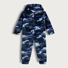 F&F Camouflage Fleece Hooded Onesie in Blue thumbnail 4