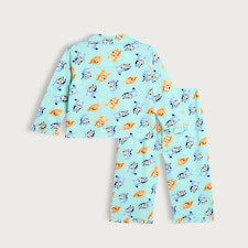 Bluey Pure Cotton Revere Pyjama Set in Green thumbnail 2