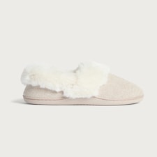 F&F Textured Metallic Faux Fur Lined Slippers in Neutral