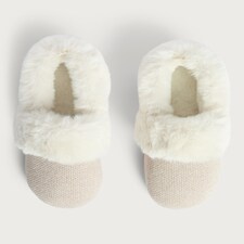 F&F Textured Metallic Faux Fur Lined Slippers in Neutral thumbnail 2