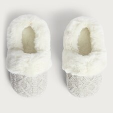 F&F Cable Knit Faux Fur Lined Slippers in Grey thumbnail 2