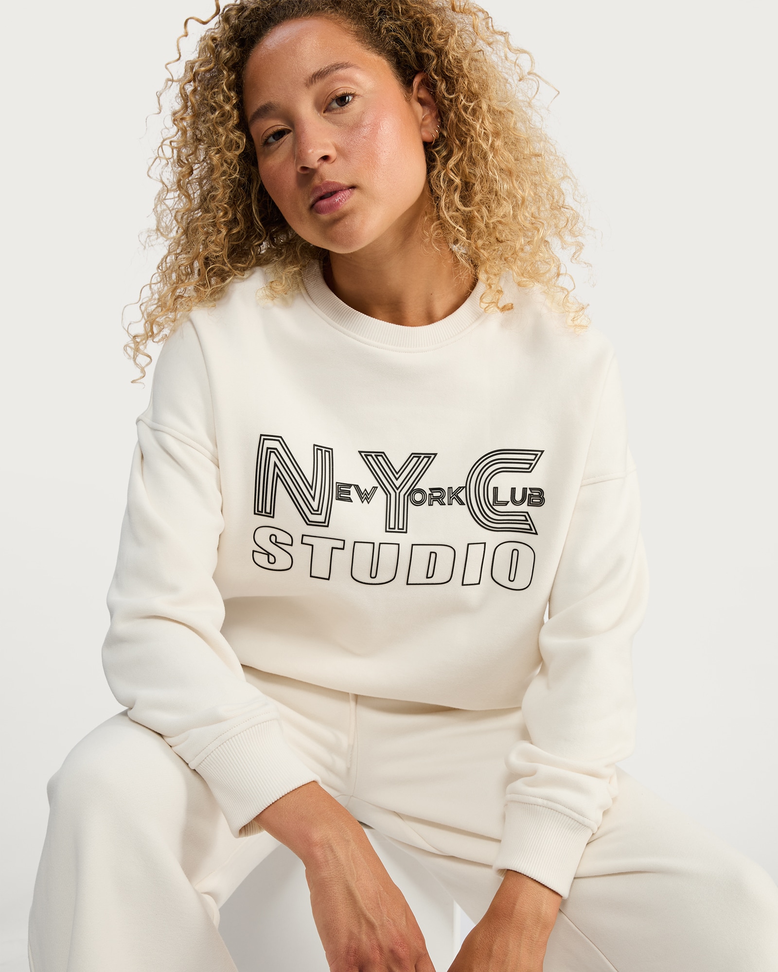 F&F Active NYC Studio Slogan Sweatshirt in Cream