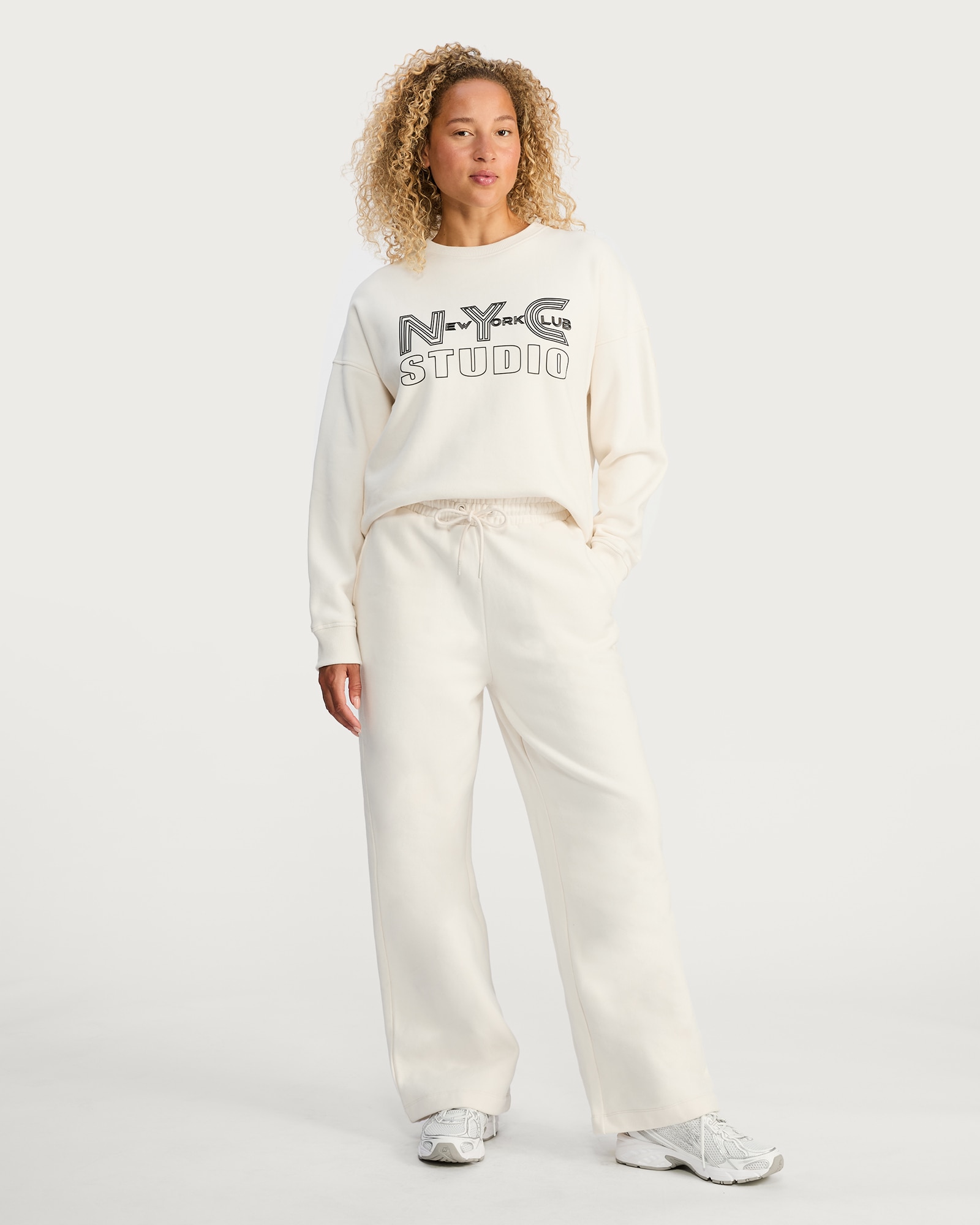 F&F Active NYC Studio Slogan Sweatshirt in Cream thumbnail 2
